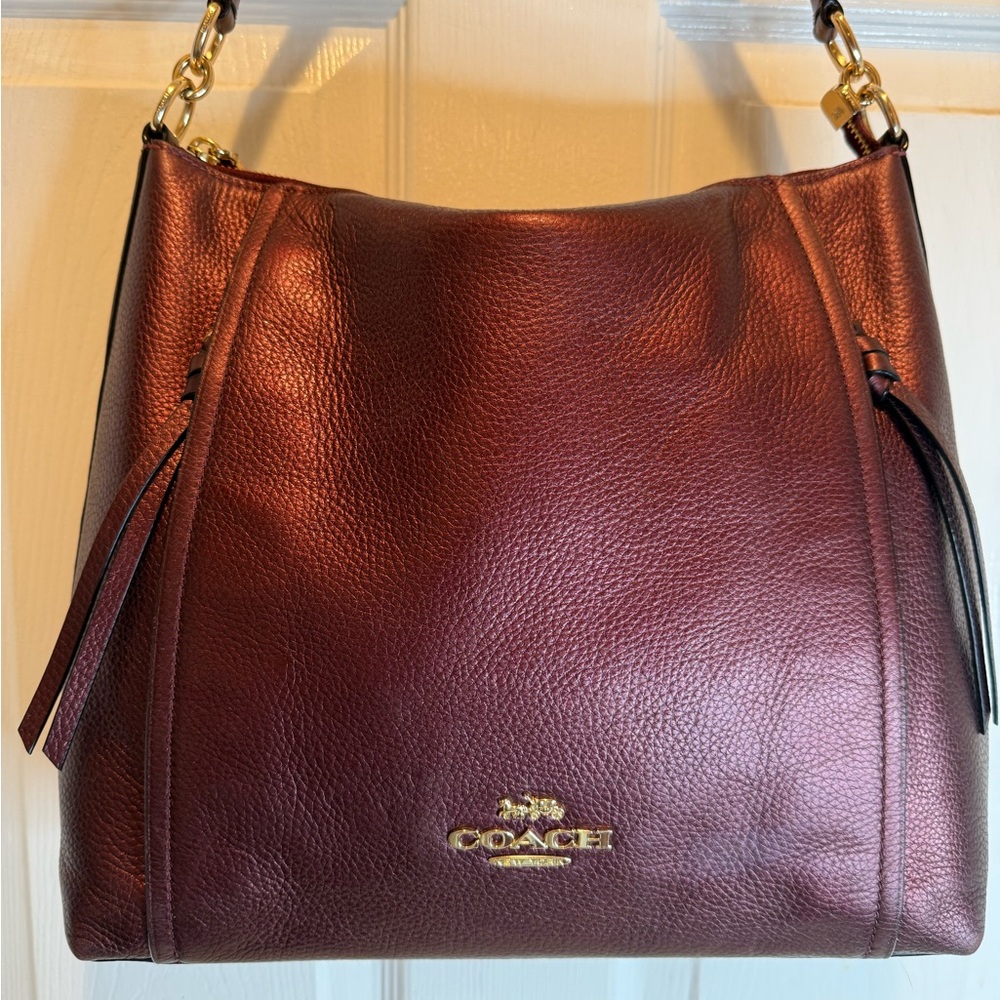 COACH MARLON PEBBLED LEATHER METALLIC WINE